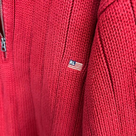 Vintage Ralph Lauren American flag 🇺🇸 Red Half-Zip Men's Sweater - Picture 2 of 7